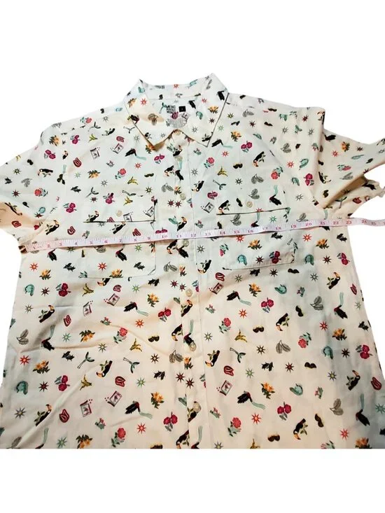 Latino Heritage Month Button-Up Shirt With Colorful Patterns Collared Neckline L - Picture 3 of 7